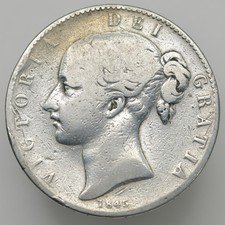 1845 Crown Silver Coin Victoria Young Head Great Britain  ID: 214
