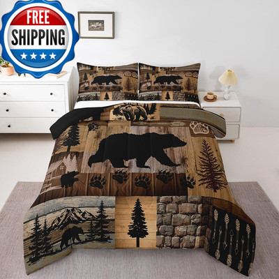 Feelyou Farmhouse Bear Bedding Set Rustic Cabin Wooden Comforter Set For Kids