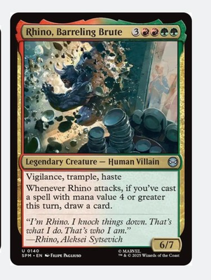 #ad Rhino Barreling Brute MTG SPM Gruul Villain Trample Haste Vigilance Draw NM $0.99