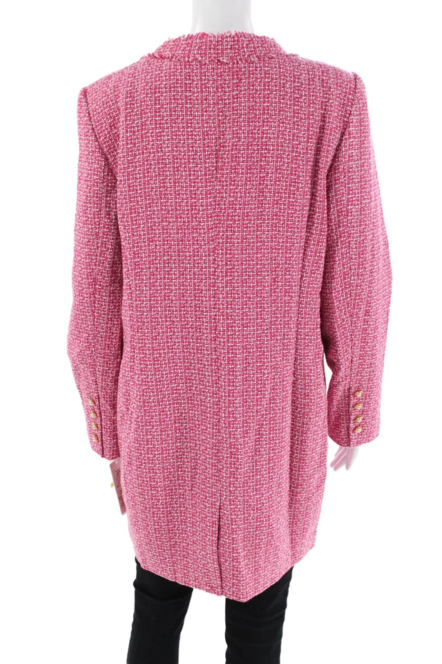 Blazer Nanette Nanette Lepore Mujer Tejido Estampado Tweed Frente Abierto Rosa Talla L Foto 3 de 4