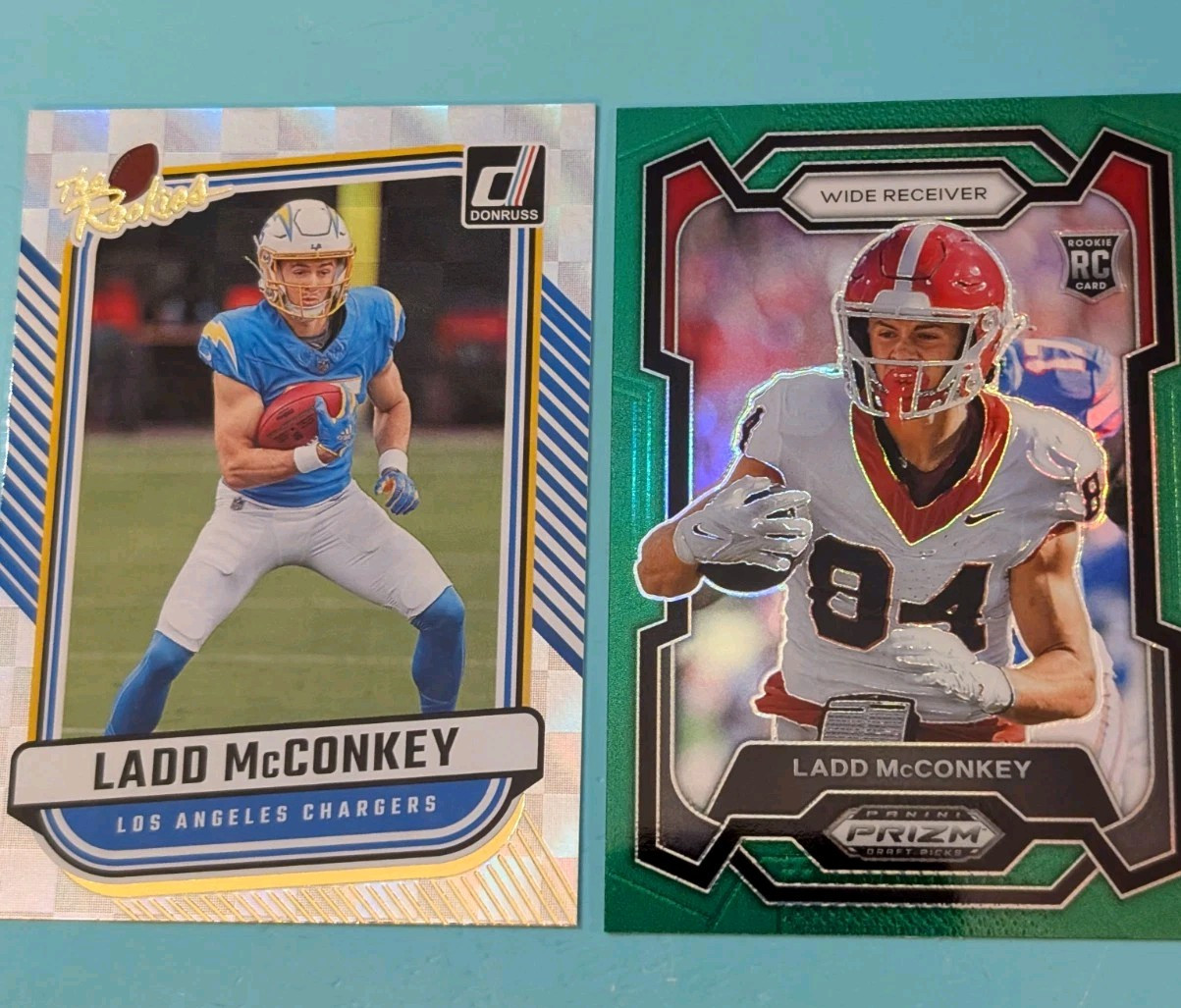 Ladd McConkey RC (WR) 2024 Panini Donruss "The Rookies w/ Grn Kicker" #TR-5 /...