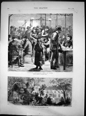 Alter antiker Druck Provision Shop Paris Chateau Rigny Tours Lord Lyon 1870 19.
