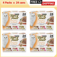 4 packs - Fancy Feast Poultry & Beef Classic Pate Variety Pack Cat Food, 3-oz