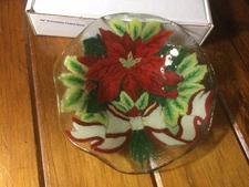 Peggy Karr Glass - Signed | Christmas - Red Poinsettia | Fluted 9” Bowl