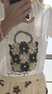 T-Shirt Motiv Damen Glitzer Strass Vintage Tshirt Frühling Boho Ibiza