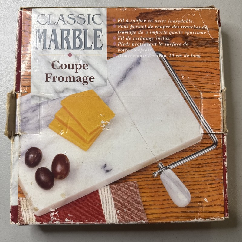 Vintage Grey Marble Cheese Slicer Board Silver Wire Cutter Slicer