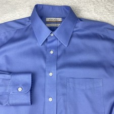 Roundtree Yorke Gold Label Dress Shirt Mens 16-35 Blue Cotton Dobby No Iron