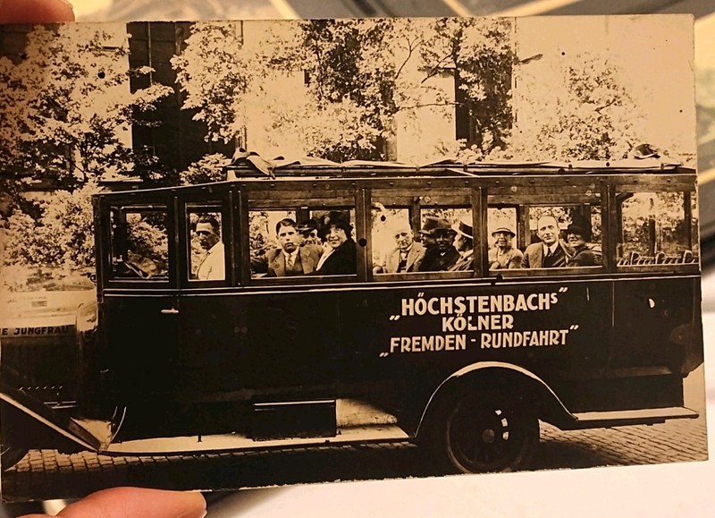 1920s German real photo postcard showing a Cologne sightseeing motorbus RPPC