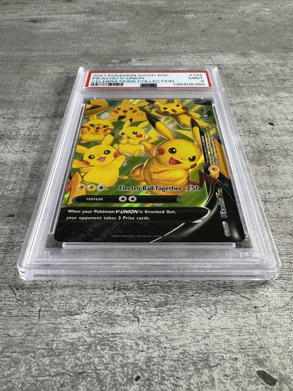 Pokemon Card Pikachu V-Union Holo PSA 9 Mint, SWSH Celebrations #142, 2021 (1) view 3