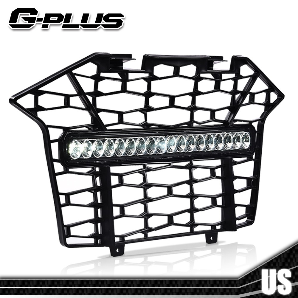 Front Bumper Mesh Grille Grill LED Light Bar Fit For 2020-24 Polaris RZR PRO XP
