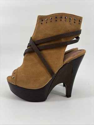 #ad #ad New Jomax Women#x27;s Brown Suede Platform Wedge Open Toe Booties Size 7 $24.00
