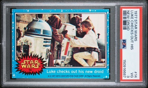 1977 Topps Star Wars #14 Luke checks out his new droid — PSA 3