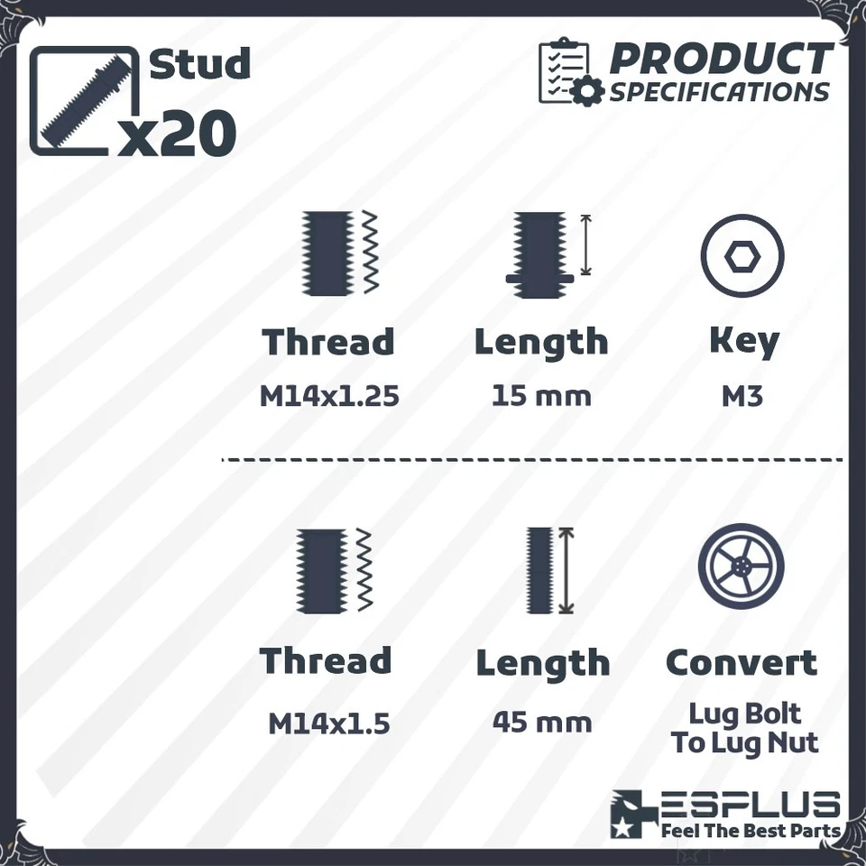 [20] Conversión de perno de rueda extendida M14x1,25 a M14x1,5 apto para Rolls-Royce Foto 2 de 4