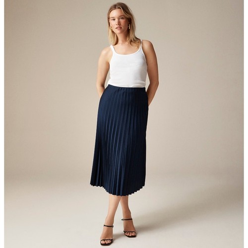 J.Crew Gwyneth Pleated Slip Skirt Midi A Line Elastic Waist Navy Satin XS NWT