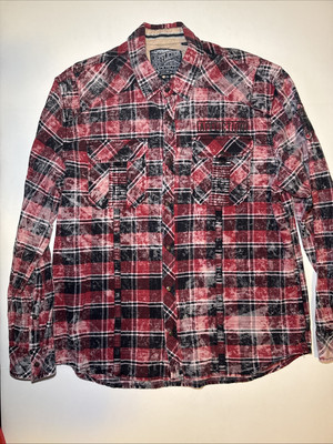 AFFLICTION For Buckle Flannel Shirt Mens 2XL  Black Premium Embroidered Snap