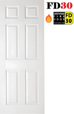 Branded Victorian Style White 6 Panel Primed Textured Fire Door FD30 UK Delivery