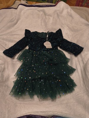 ODOLDI Dark Green Velvet Long Sleeve with Ruffle sleeve with Sequins party  dress | eBay