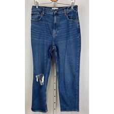 ABERCROMBIE FITCH Ultra High Rise Ankle Straight Jeans Distressed Blue 32 14