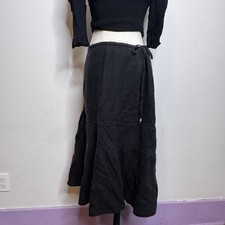 Vintage Y2K Black Linen Whimsygoth Boho Skirt Witchy Fairycore Hippie Grunge 10