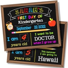 First Day of School Sign, 14x11, Double Sided Wooden, Reusable Photo Prop