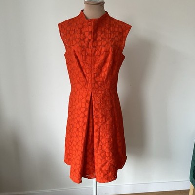 Milly Of New York Orange Fit and Flare Woven Sleeveless Pleat Front Dress EUC L