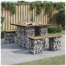 Garden table gabion pine top dark brown 100x102x72 cm galvanised steel base eco
