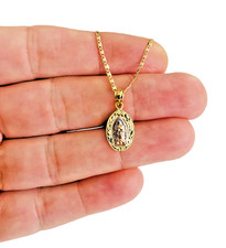14K Solid Gold Virgin Guadalupe Pendant 18" Necklace - 0.78" Virgin Mary- PT1129