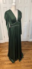 NWT Mac Duggal Rhinestone Puff Sleeve Gathered Gown Emerald Green Sz 10 Flawed