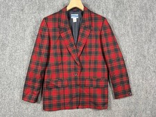 Vintage 90s Pendleton Red Plaid 100 Wool Blazer Jacket Women's Size 8 USA Made