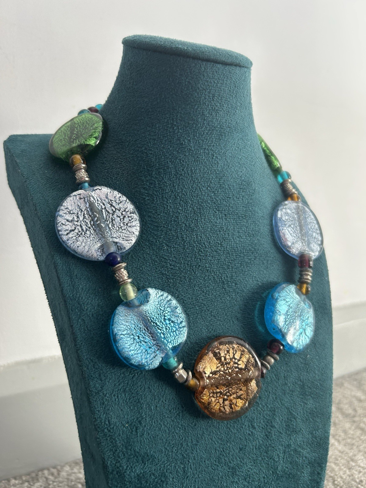 Collar Length Multicoloured Flat Round Glass Bead… - image 9