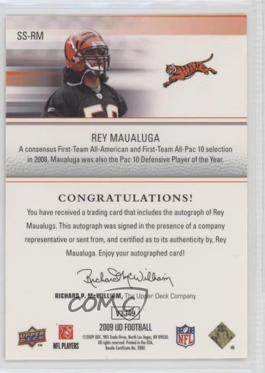 2009 Upper Deck Signature Shots Rey Maualuga #SS-RM Rookie Auto RC - Image 2 of 2