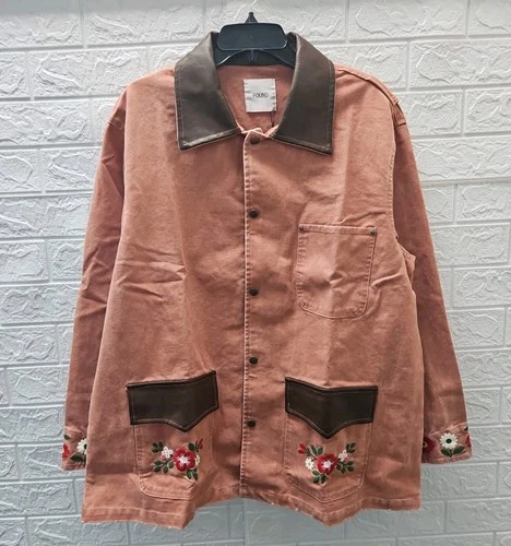 New Found Unisex Canvas Embroidered Work Jacket Vintage Salmon/Brown Size M - product listing photo