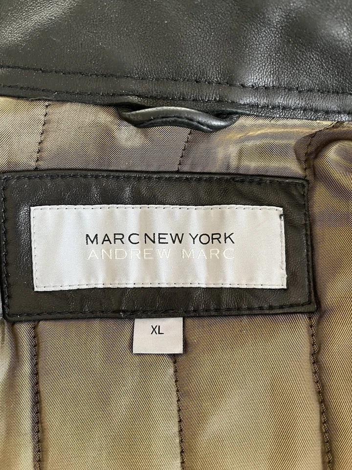 Chaqueta de moto de cuero negra Marc New York By Andrew Marc para hombre talla XL Foto 3 de 4