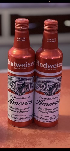 Budweiser 250th Logo 16oz Aluminum Bottles (4) With Caps Empty Near Mint