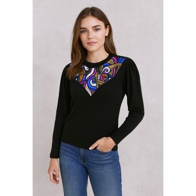 Vintage IB Diffusion Sweater Small Beaded Angora Wool Blend statement Retro Knit