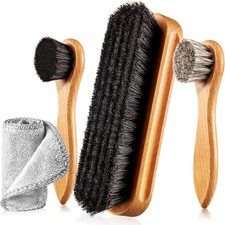 4 Pcs Horsehair Shoe Brush Kit Polishing Daubers Applicators Leather Care Brushe