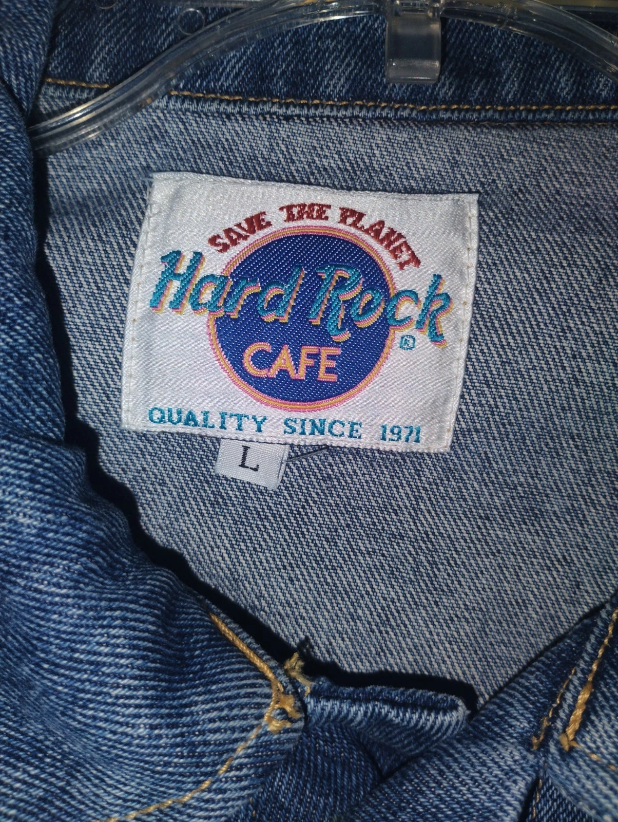 90s HARD ROCK CAFE LAS VEGAS BLUE DENIM JACKET W/ EMBROIDERY SIZE L image 3
