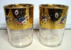 2 Vintage Federal Glass Gold Floral Bouquet 3 3/4" Glasses No Chips
