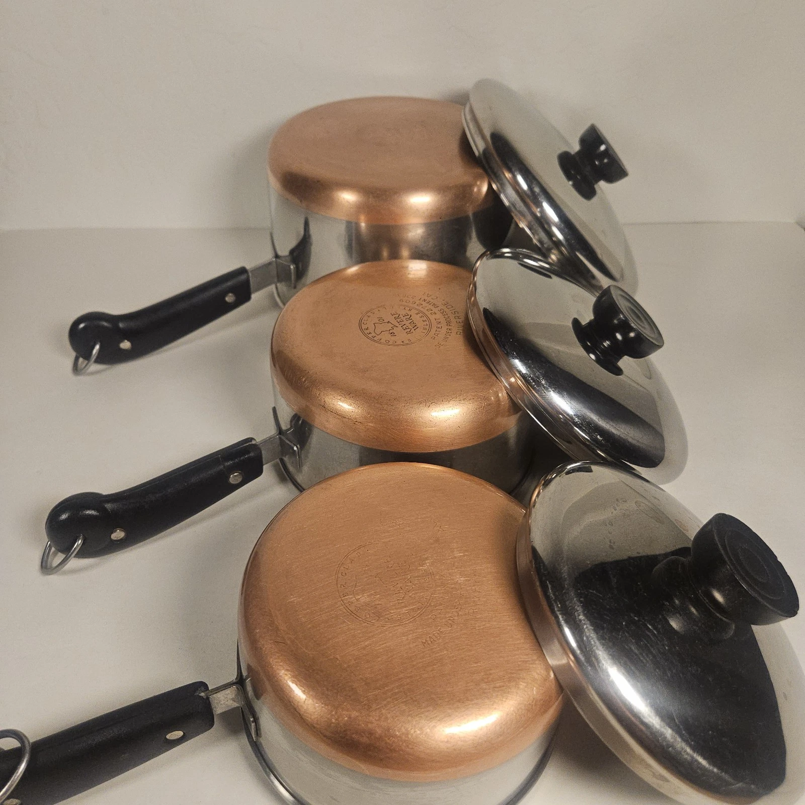 RevereWare Copper Bottom Double Ring Saucepans Vtg Set 3 W/lids Pre-1968
Opens in a new window or ta