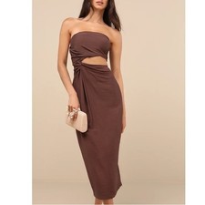 Lulus Sheath Dress Women's Large Brown Cutout Zip Back Slit Spaghetti Strap