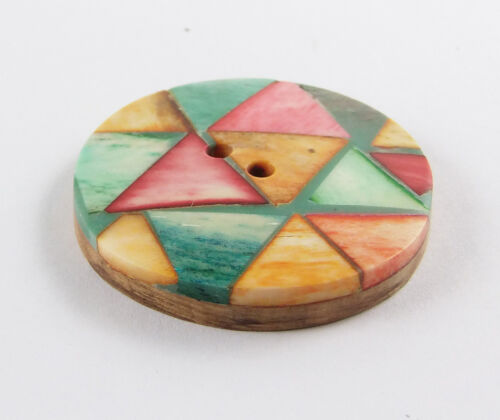 Handmade Natural Bone Button - Multicolor 45mm Round Quilting Pattern Design - Picture 3 of 4