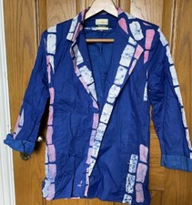 Rare Julia Smith Womens Blazer Size S Blue Abstract Miami Blazer Ghana Cotton