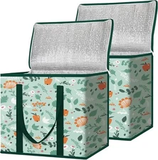 2Pk Insulated Reusable Grocery Bags, Collapsible Cooler Bag for Groceries