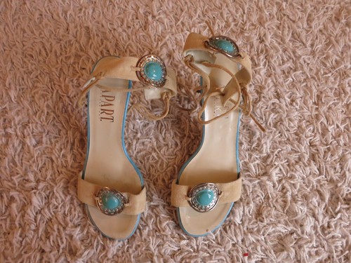 APART Leder High Heels Sling Sandalette Sandale Türkis Beige mit Verzierungen 39 - Bild 2 von 13