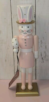 2025 Tophat & Tail 12'' Easter Bunny Pink & Gold Girl Rabbit Nutcracker w/Egg NEW