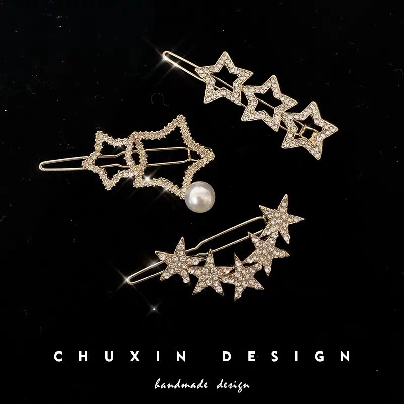 Women Stars Rhinestone Crystal Hair Clips Clamp Barrette Slide Grips Hair Clip - Image 3 of 4