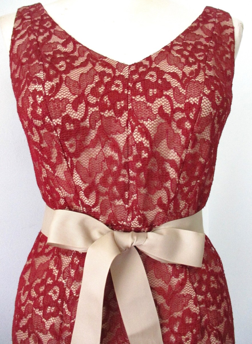 NWT $108 The Limited Burgundy Lace Cocktail Shift Dress Gold Ribbon Belt  Trim 0 | eBay