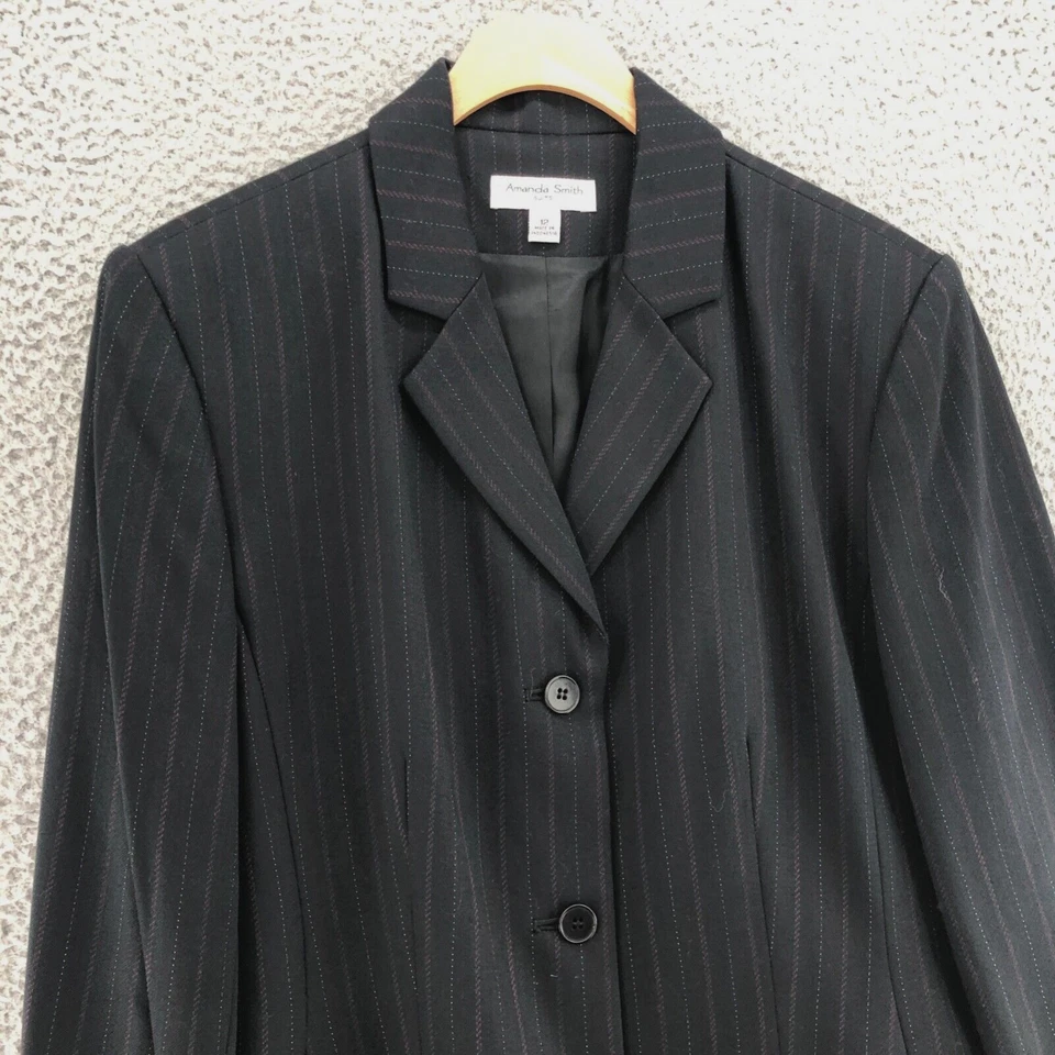 Traje Amanda Smith para mujer 12 negro a rayas conjunto pantalón mezcla lana pantalón trabajo Foto 3 de 4