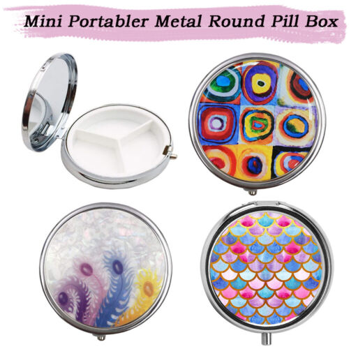 1X Pillenbox  Motiv Rund Pillendose Metall Tablettenbox Medikamentenbox - Bild 1 von 22