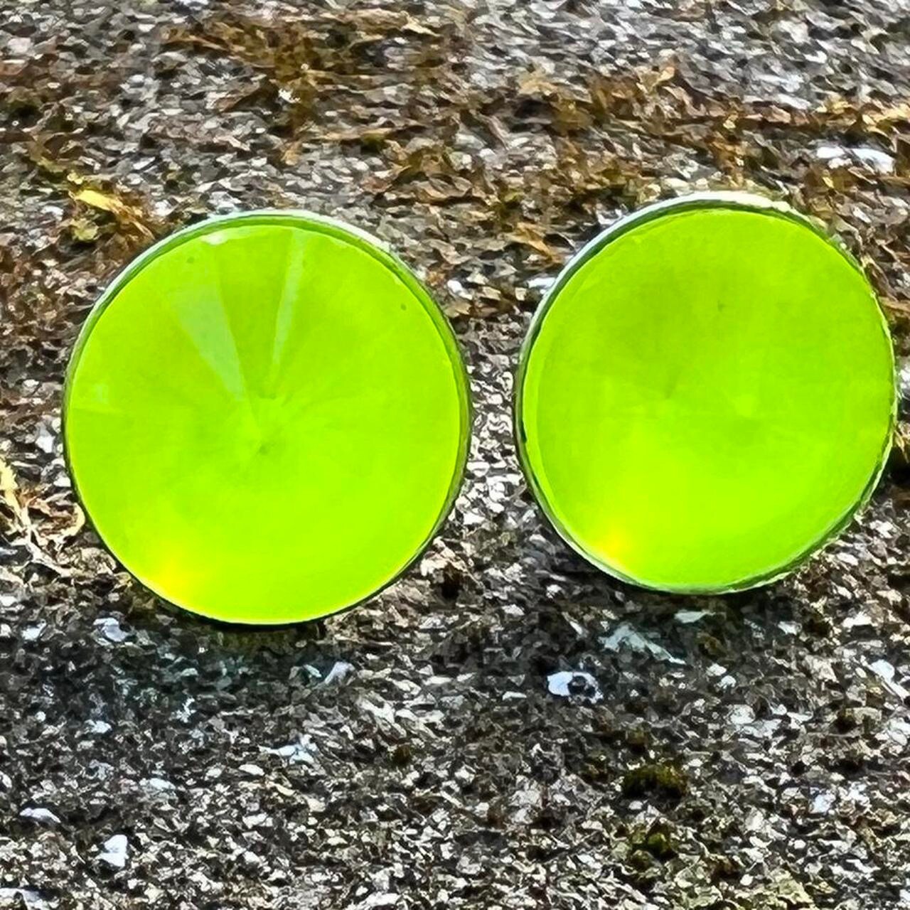 Fluorescent Hot Neon Yellow Stud Earrings, UV Blacklight Reactive